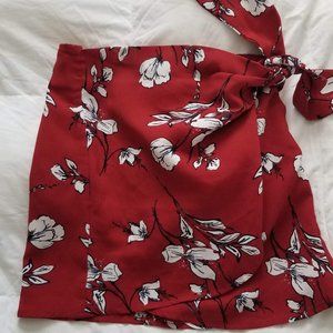 Red and White Floral Mini Skirt
